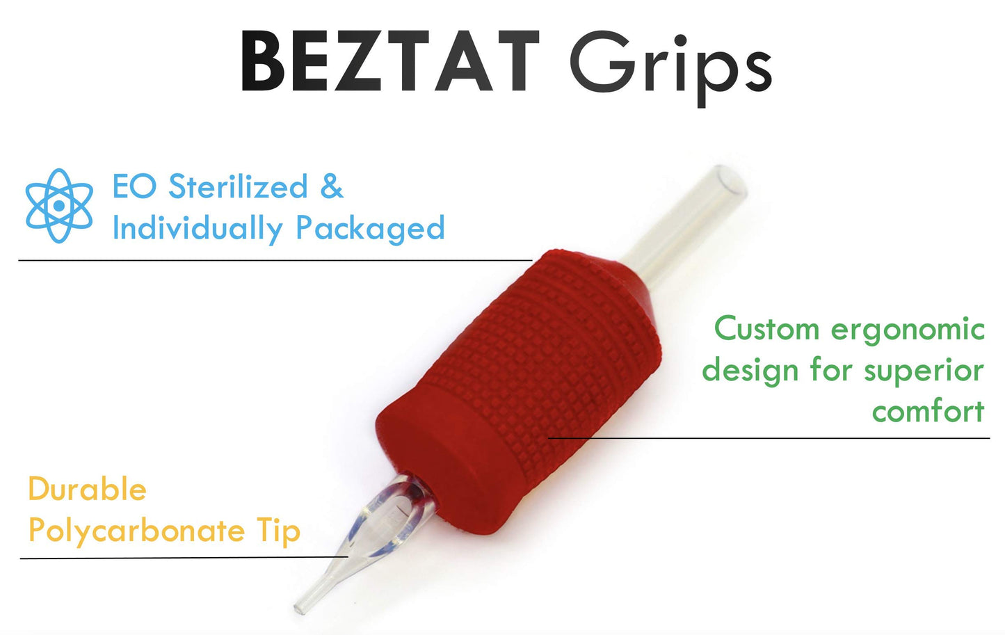 BEZTAT 25mm (1 Inch) Ultra Premium Clear Disposable Tubes w/Red Soft Silicone Grip- 20 Pack, Diamond Tip (14DT)