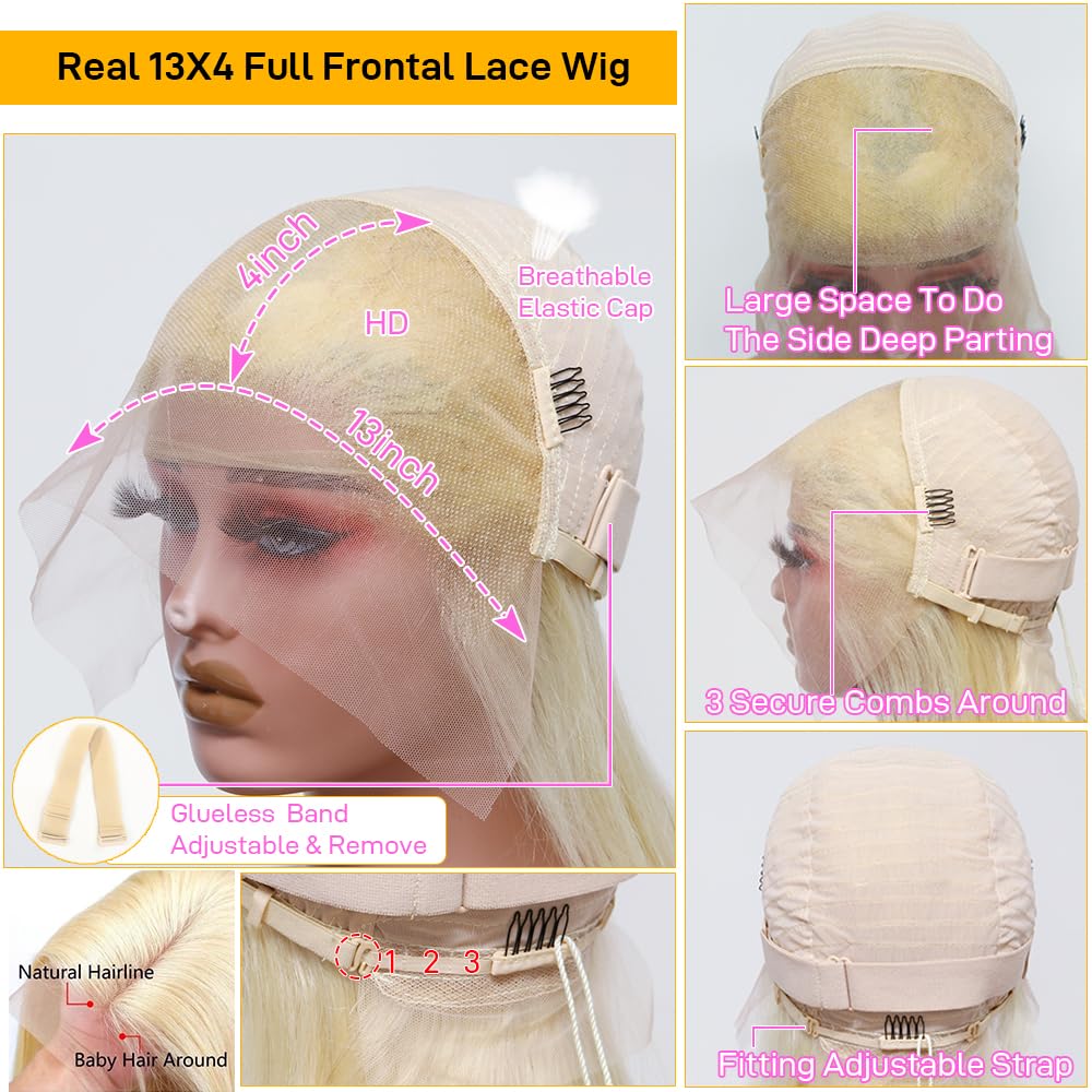 SKYDO 613 Blonde Bob Wig Human Hair 13x4 HD Bob Lace Front Wigs Human Hair Pre Plucked 180 Density Blonde Wig Human Hair Short Bob Wigs for Women 10 Inch