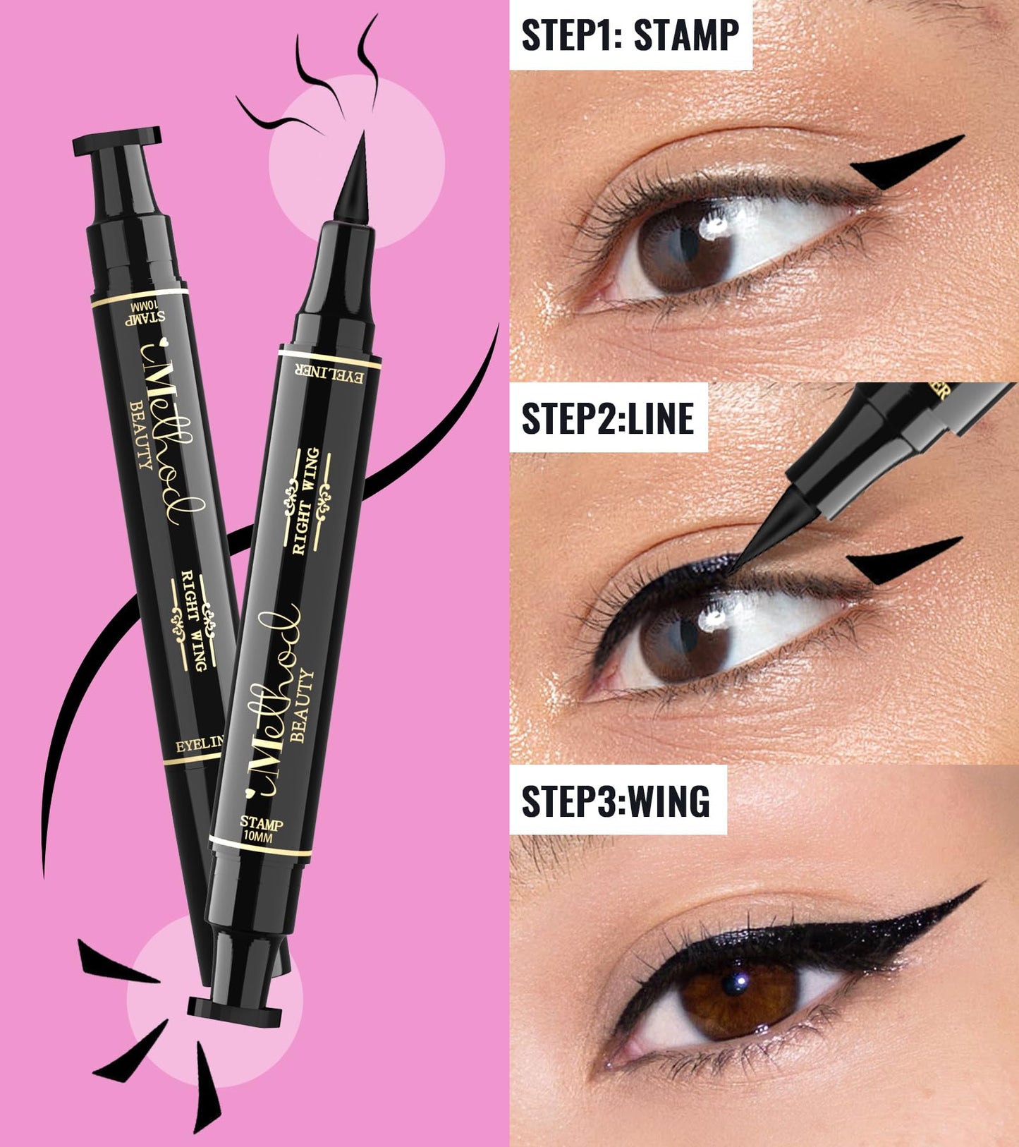 iMethod Winged Eyeliner Stamp - 2 Pens, Perfect Wing Cat Eye Liner, Waterproof & Smudge-proof, 10 mm