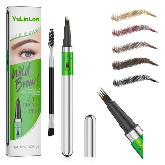 4-Tip Liquid Brow Pen,Ultra Fine Tip,Brows,Liner,Beard,Hair(3# Dark Brown)