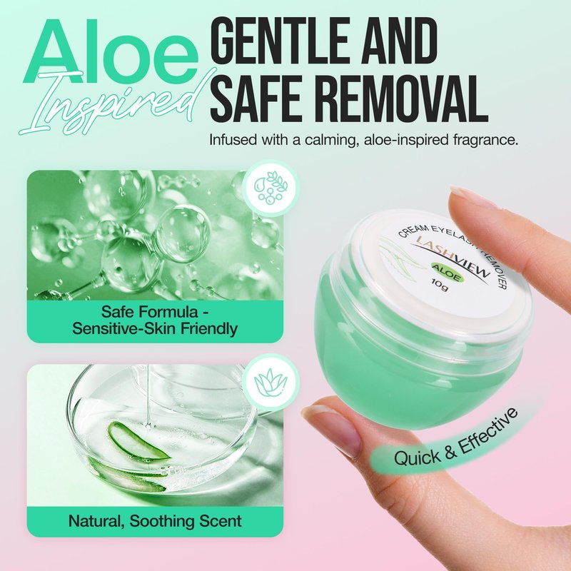 LASHVIEW Lash Glue Remover Cream Gentle Aloe Low Irritation Eyelash Remover Kit for Lash Extensions with Eye Patches & Cotton Swabs(10g)