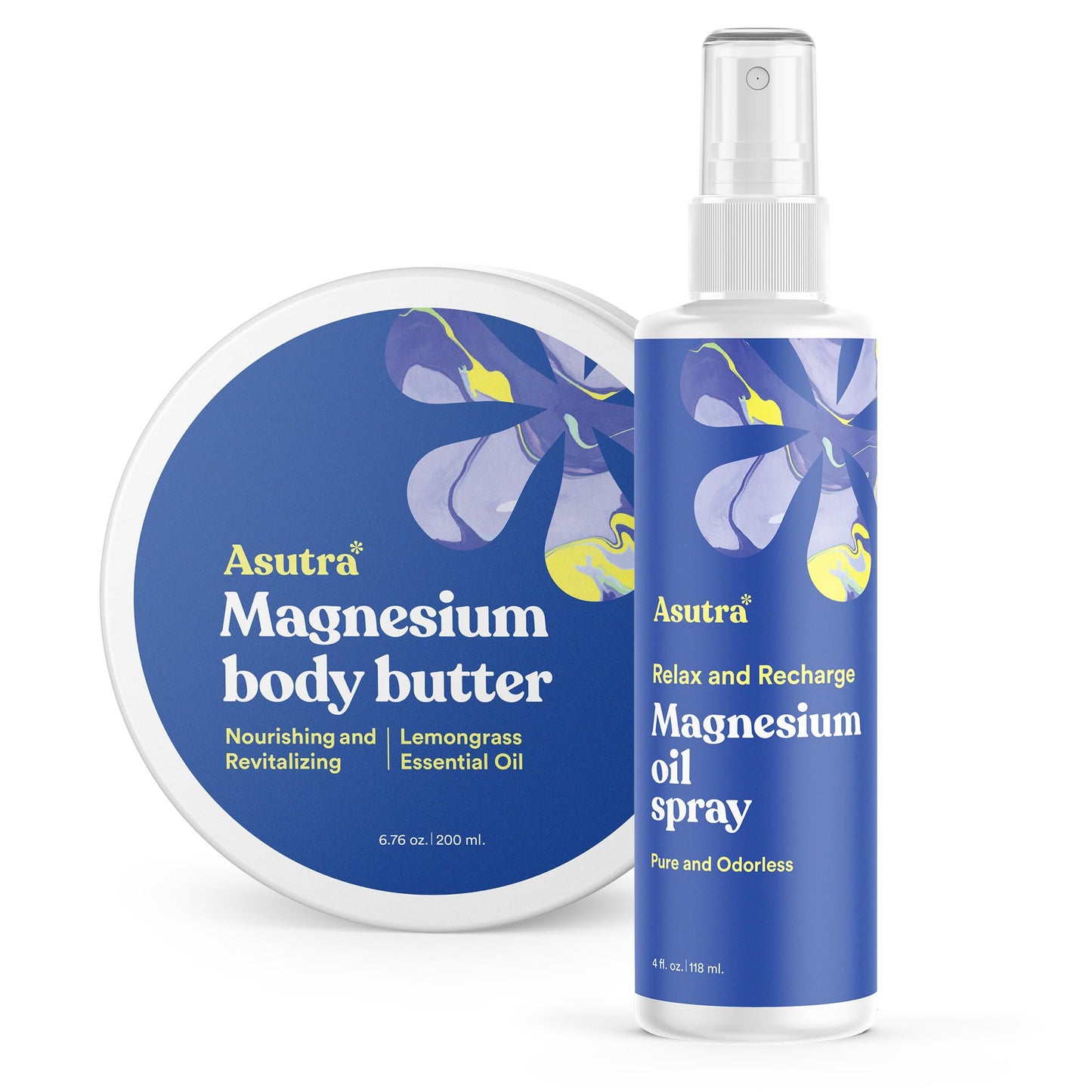 ASUTRA Bundle Set, 2 Products - 1 Topical Magnesium Chloride Oil Spray and 1 Magnesium Body Butter Lotion