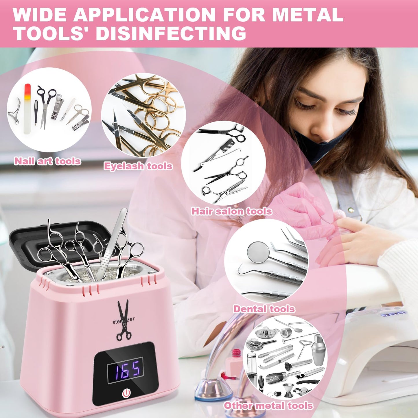 Soiiw Nail Tool Sterilizer High Temperature 329℉ for Nail Tools Portable with Glass Beads for Metal Tools Salon & Esthetician Supplies