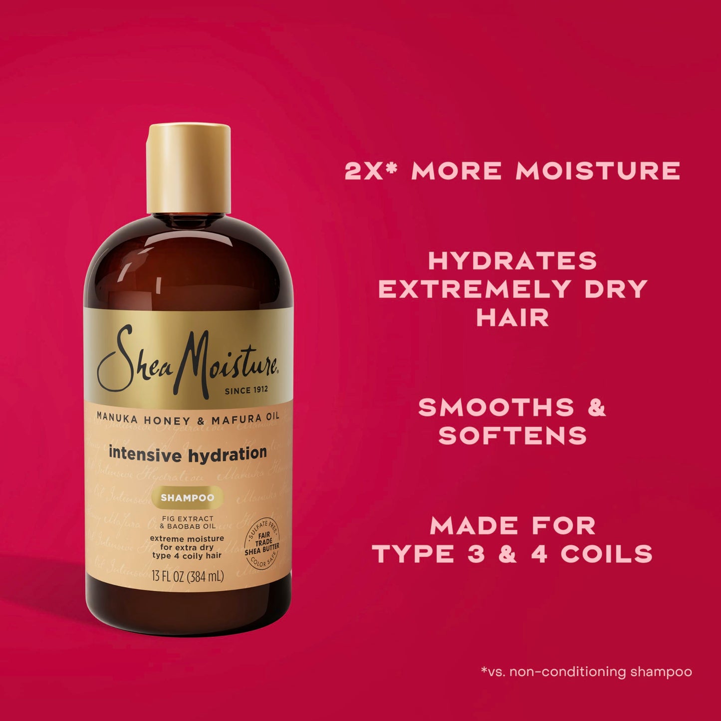 Shea Moisture Intensive Hydration Shampoo Manuka Honey and Mafura Oil for Dry, Damaged Hair Sulfate-Free 13 oz