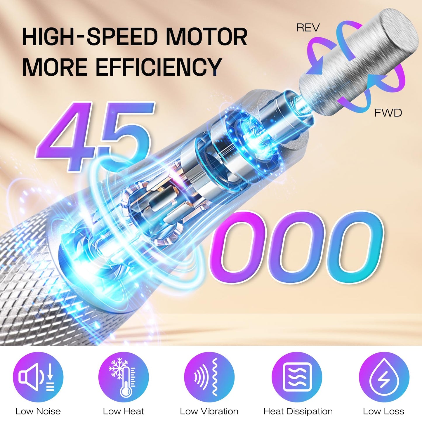 Electric Nail Drill File Machine: Professional 45000RPM Cordless Nail Tool with Stepless Speed Knob for Acrylic Gel Dip Powder Nails, Portable Manicure Pedicure Kit for Home Salon Use
