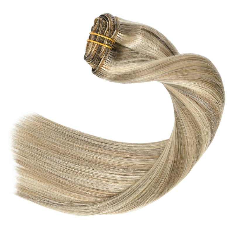 UGOTRAYS Clip in Hair Extensions Real Human Hair - 15 inch 70g Ash Blonde Mixed Bleach Blonde Straight 7pcs Double Weft - 100% Remy Human Hair Extensions #18p613 15inches