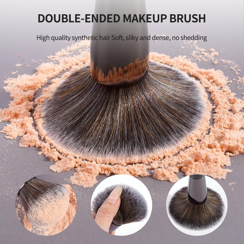 20 PCS Makeup Brush Set - Double-Ended Kabuki & Foundation Brushes | Blending Tools with Bag (Black)