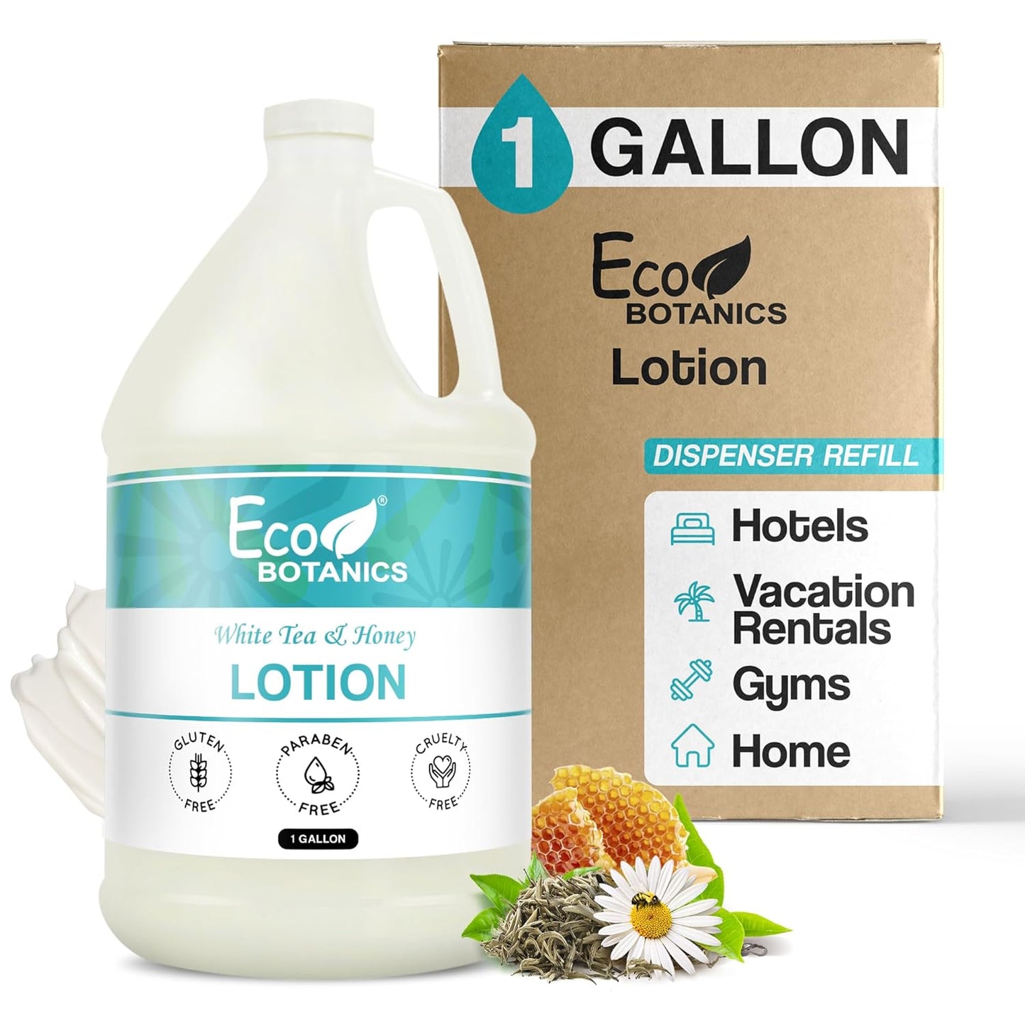 Terra Pure Eco Botanics Natural Lotion - Raw Honey & White Tea | Gallon Jug for Airbnb & Home Use