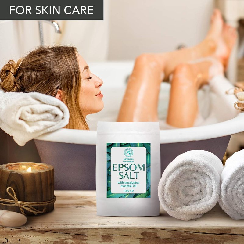 Epsom Bath Salt Eucalyptus 35Oz / 1kg with Eucalyptus Essential Oil - 100% Pure Epsom Salts - Magnesium Sulphate Crystals & Eucalyptus - Skin Care - Relaxation - Good Sleep
