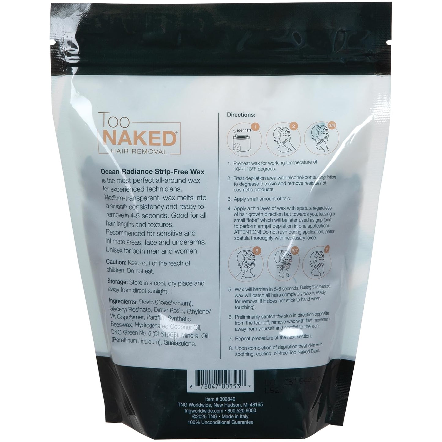 TOO NAKED HAIR REMOVAL Azulene Strip-Free Wax, Medium Transparency, Salon Wax, 28.8 oz