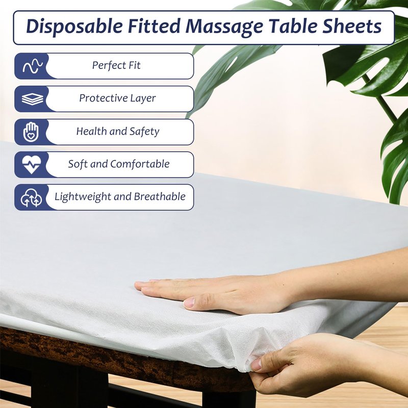 Tvvcalk 50PCS Disposable Fitted Massage Table Sheets, Heavy Duty Elastic Disposable Bed Cover, Breathable Disposable Fitted Sheets for Spa White Non Woven Fabric 36 x 85 Inch