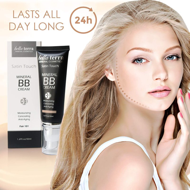 Bellaterra Cosmetics BB Cream – Tinted Moisturizer & Mineral Foundation Makeup, Fair 101 – Lightweight, Oil-Free, Buildable Coverage, Matte Finish, Anti-Aging Concealer, Clean Beauty, 1.69 oz