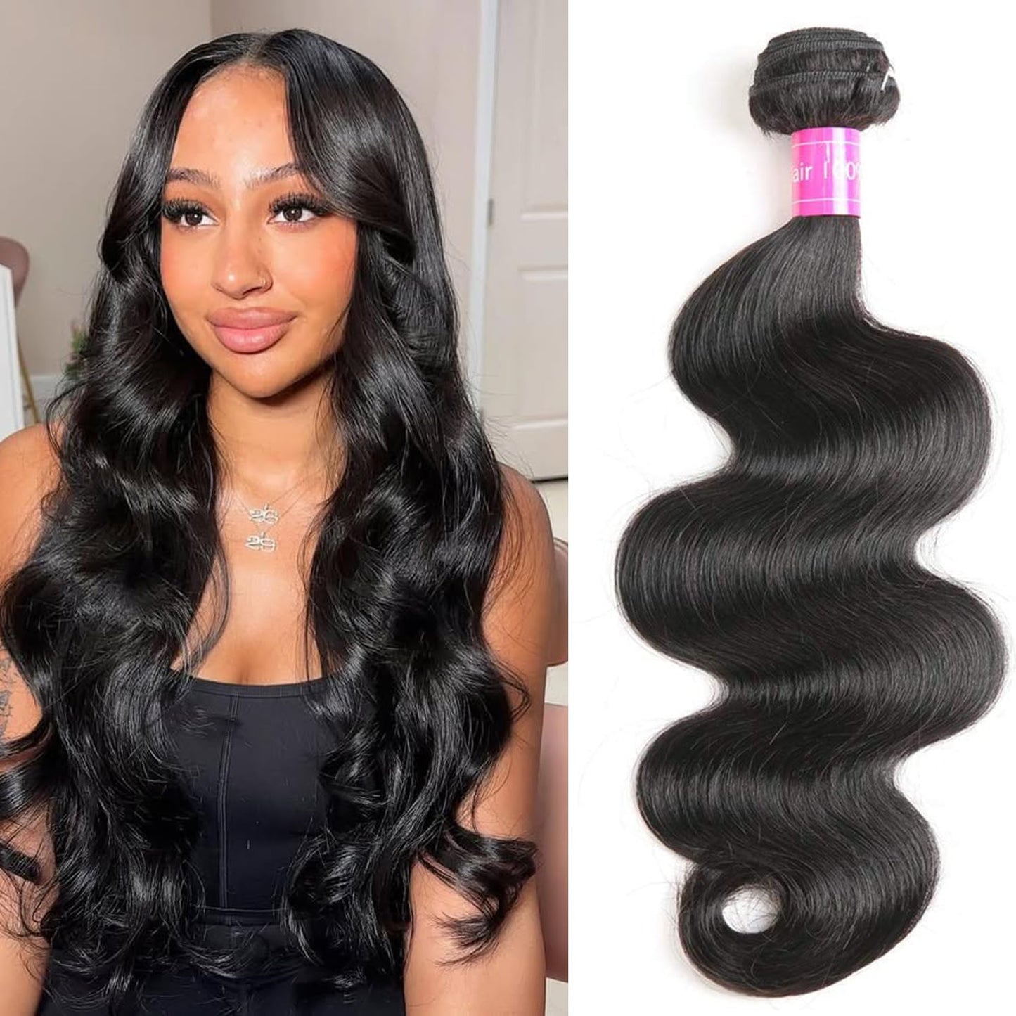 Fopeela 12A Body Wave Bundles Human Hair 1 Bundle 22 Inch 100% Unprocessed Brazilian Virgin Body Wave Human Hair Bundles for Women Natural Black