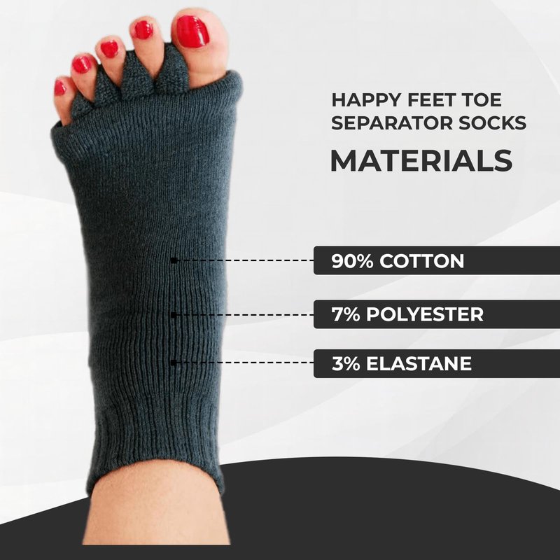 Hydrothotics Happy Feet Toe Alignment Separator Socks, Prevent Foot Cramps and hammertoes, Comfortable Toe Separator Massage Socks (Black)