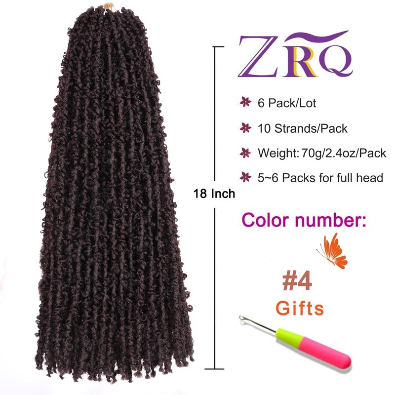 ZRQ 18 Inch Distressed Faux Locs Long Butterfly Locs Crochet Braids Hair Pre-looped Synthetic Soft Locs For Black Women Goddess Locs Hair Extensions (6 Pack 4#)