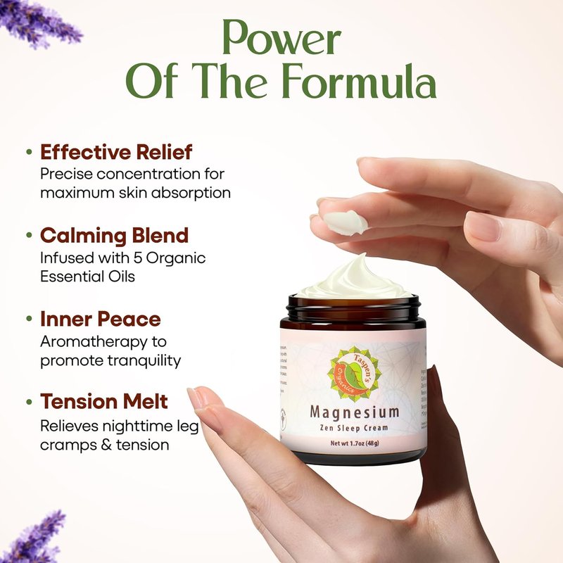 Magnesium Zen Sleep Cream - Organic Relaxation Formula for Natural Sleep | Moisturizing & Cruelty-Free (1.7 oz)