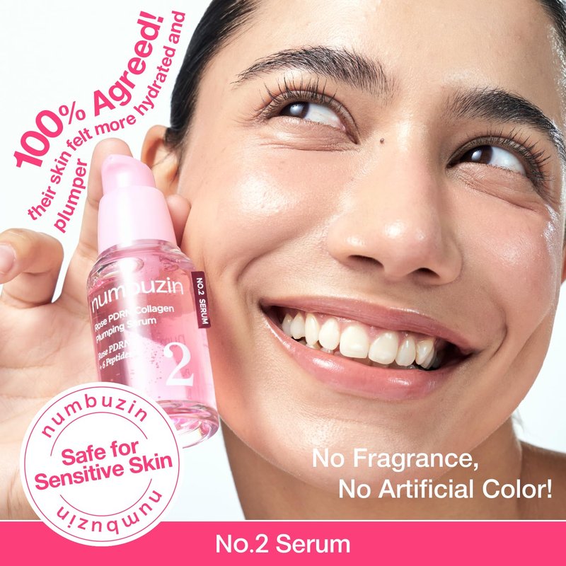 numbuzin No.2 Rose PDRN Collagen Plumping Serum, Hydrating & Firming Serum with Peptides, Plump, Glowing Skin, Korean Skincare, 1.01 fl oz (30ml)