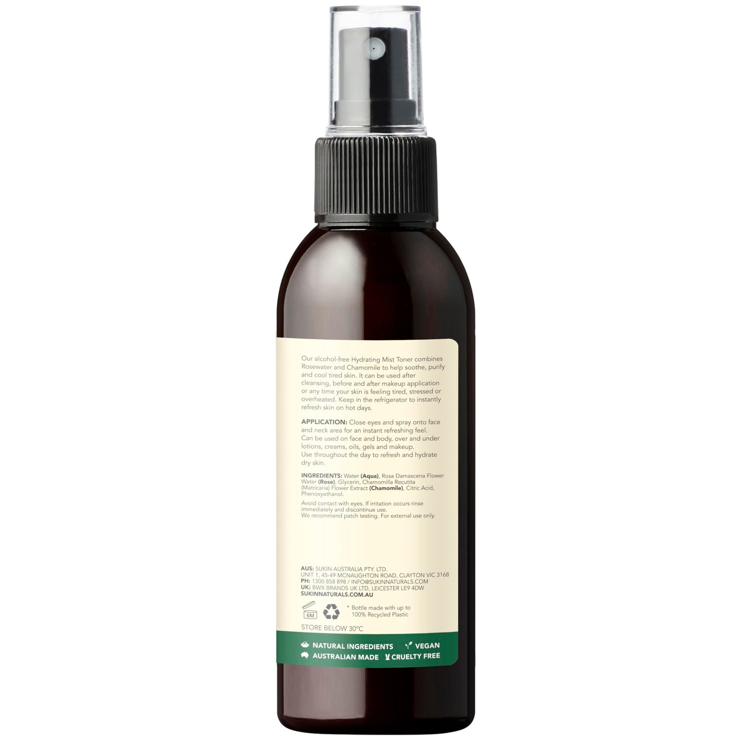 Sukin Original Hydrating Toner, Face Mist – Refreshing Chamomile & Rose Water Spray for Face, Beauty & Personal Care Essentials, 4.23 Oz