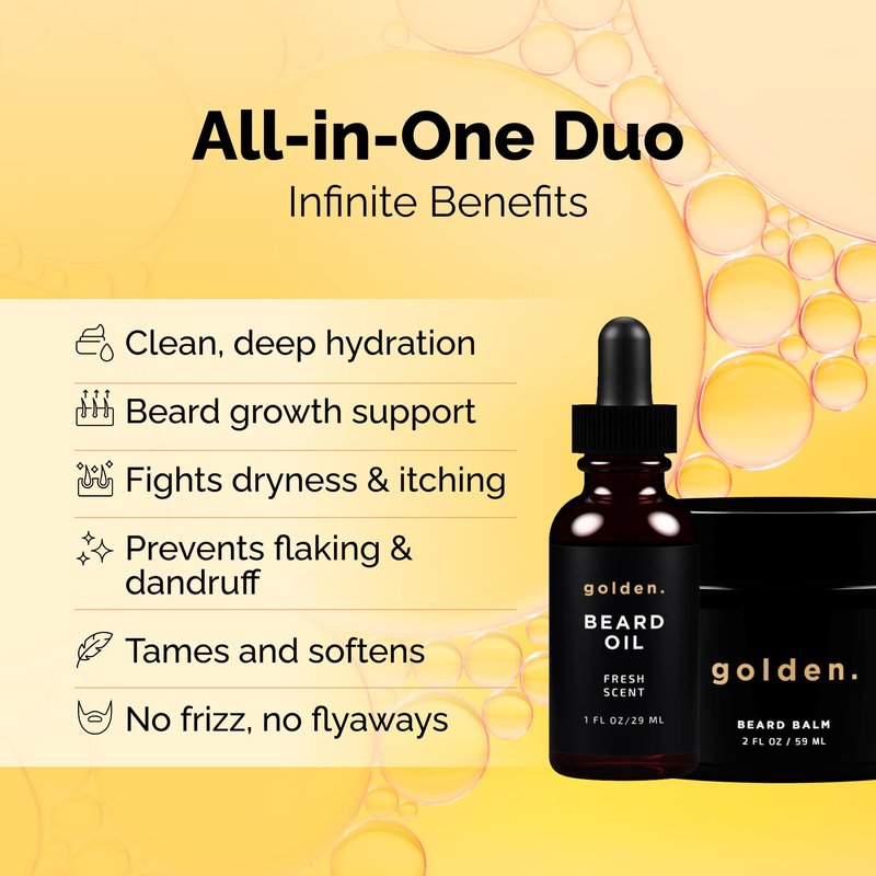 Golden Grooming Beard Travel Kit for Men - TSA Friendly 4-Piece Grooming Set - Natural Beard Growth Oil & Balm Travel Essentials - Shea Butter Softener for Black Men