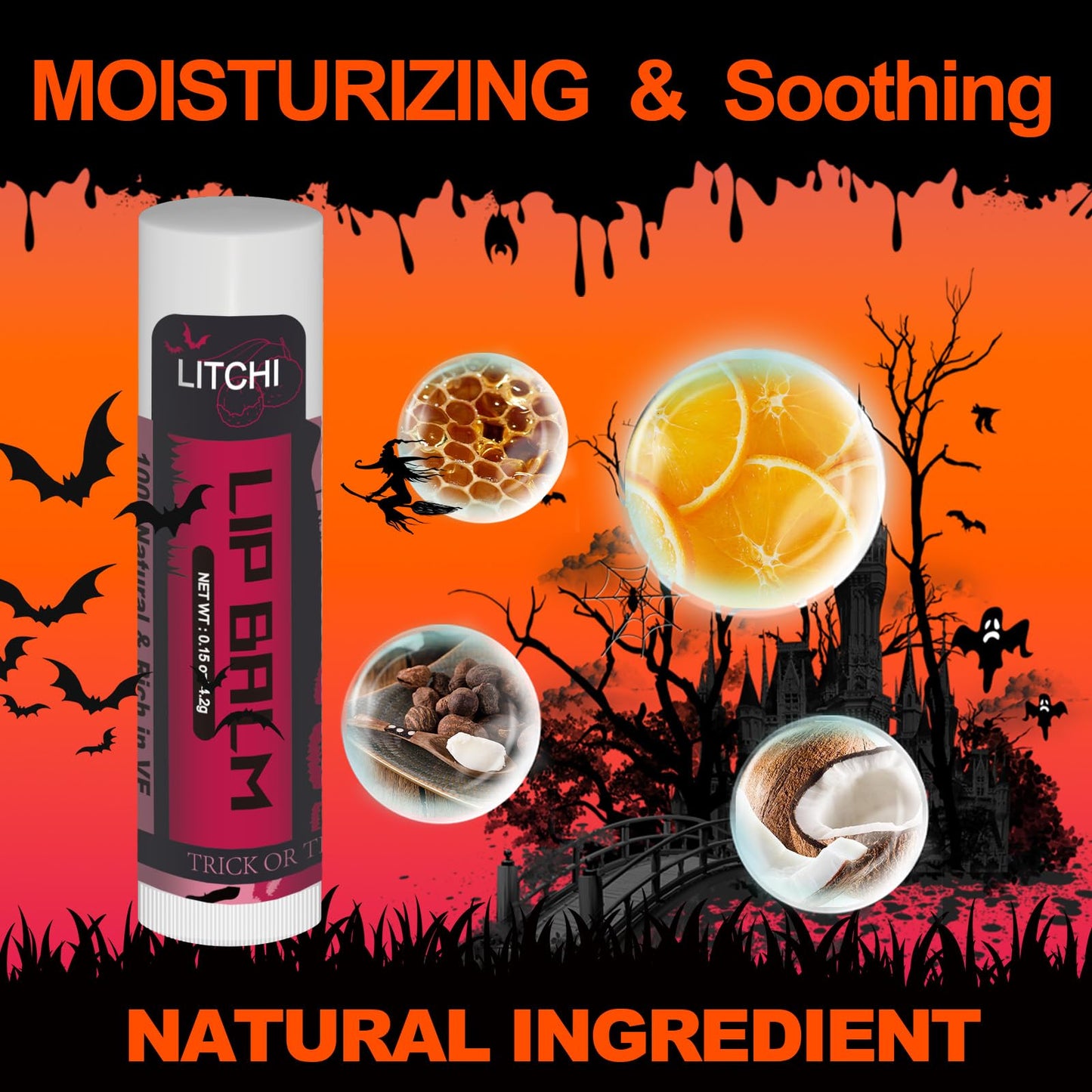 Yopela 76 Pack Halloween Lip Balm Party Favors, Lip Care Set with Vitamin E & Coconut Oil to Moisturize Repair Dry Chap Lips, 18 Flavors,Perfect for Trick-or-Treat Gifts or Goodie Bag Stuffers