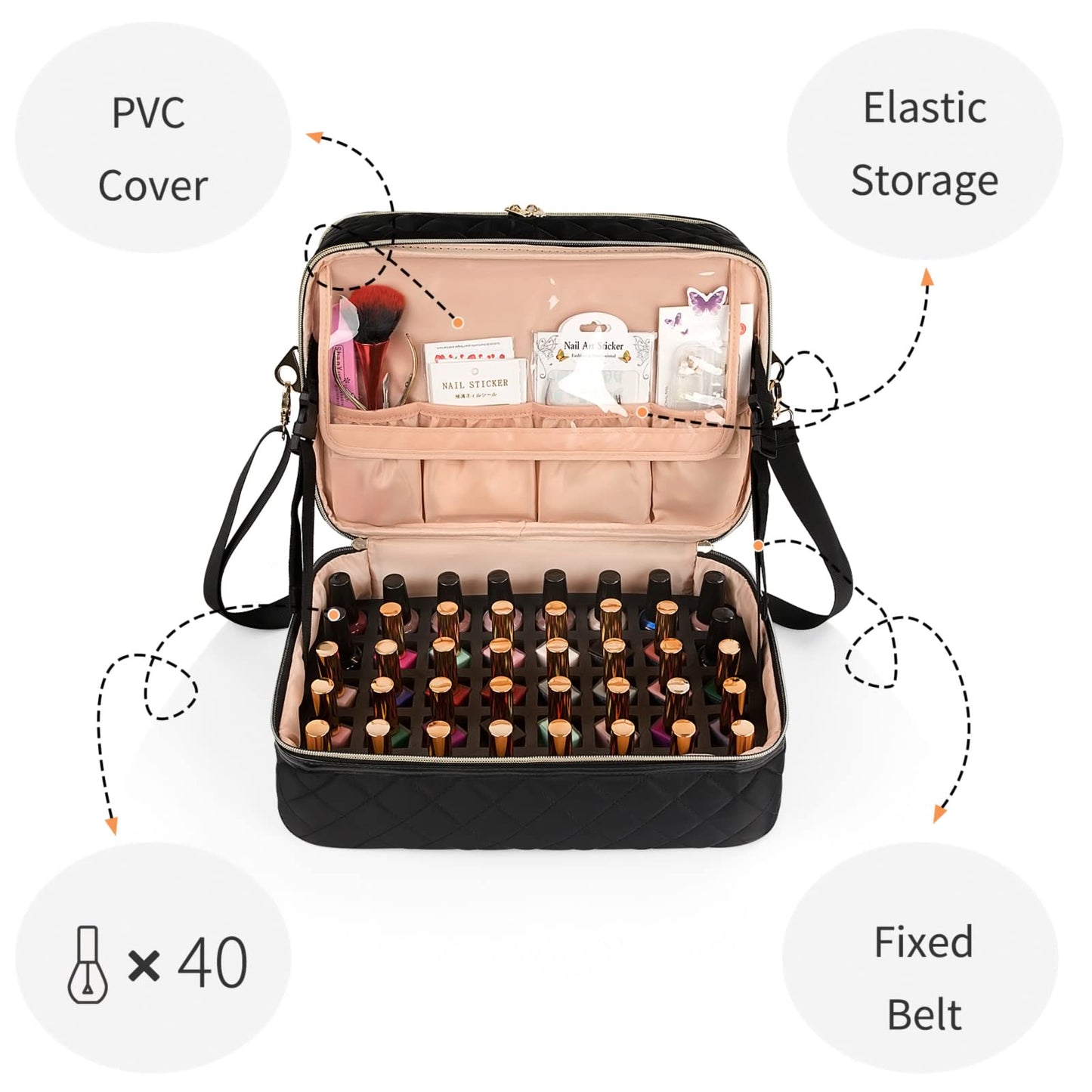 Ethereal Nail Polish Organizer Case Holds 50+ Bottles (15ml/0.5 fl.oz) Nail Lamp, Gel Polish Travel Case Bag for Nail Suppiles, Gift for Manicurist, Girls