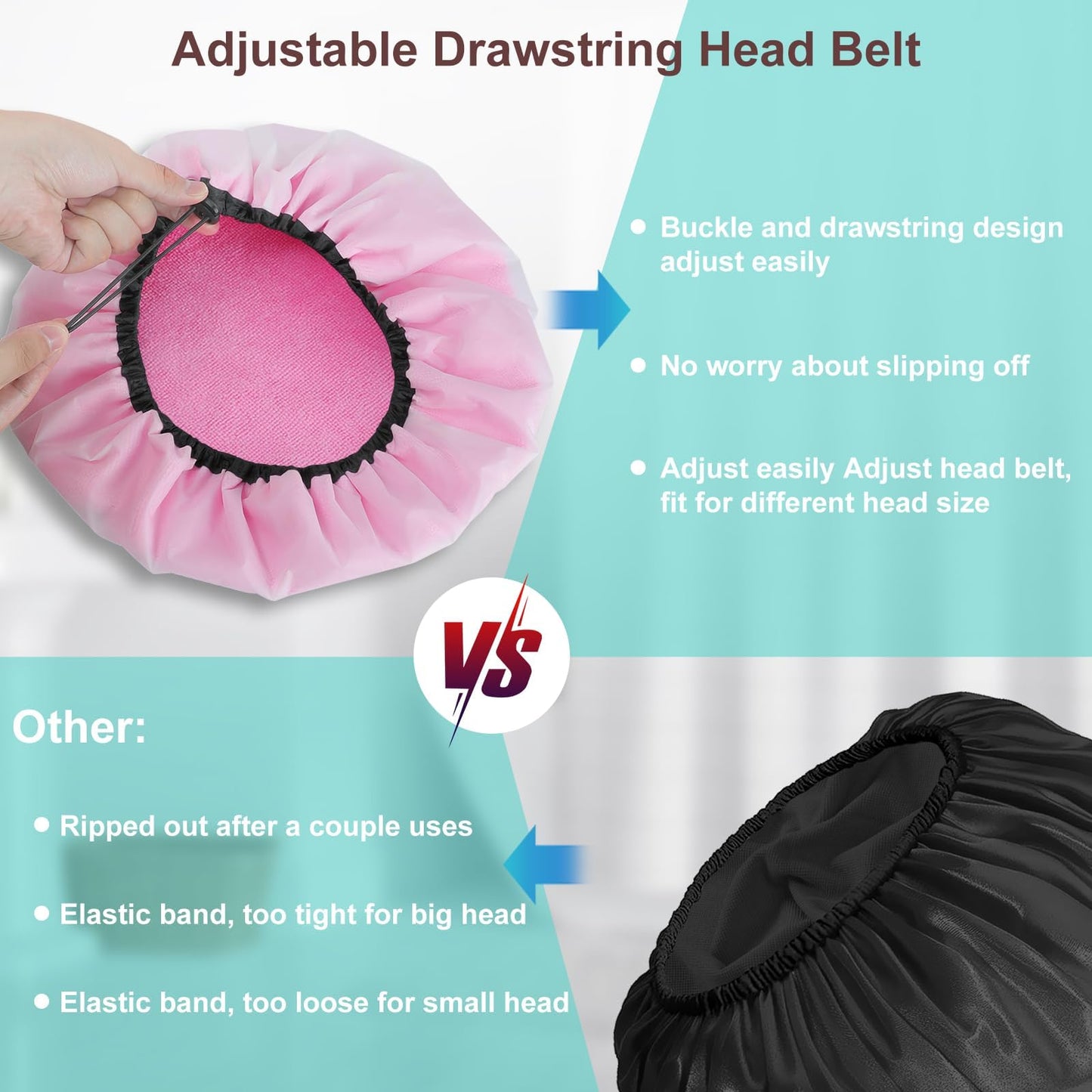 Sheomern 2 Pcs 16.5"Jumbo Adjustable Terry Cloth Lined Shower Caps for Long Hair & Braids, Extra Large Dual Waterproof Hair Cap for Women & Men, Reusable XXL for Dreadlocks, Locs