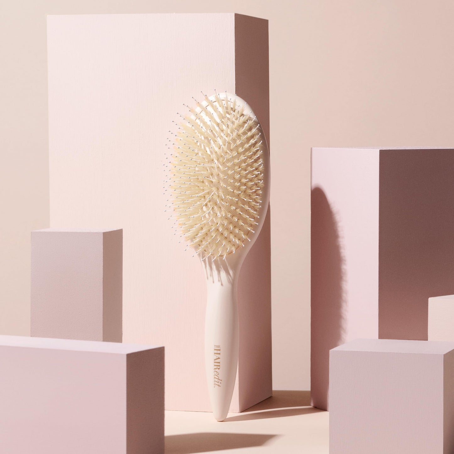 The Hair Edit Finish & Shine Boar Bristle Hair Brush, Detangling & Smoothing Hair Brush with Boar Bristles & Ball-Tipped Nylon Pins, Tames Flyaways, Adds Shine & Polishes Dry Hair, Lightweight, Cream