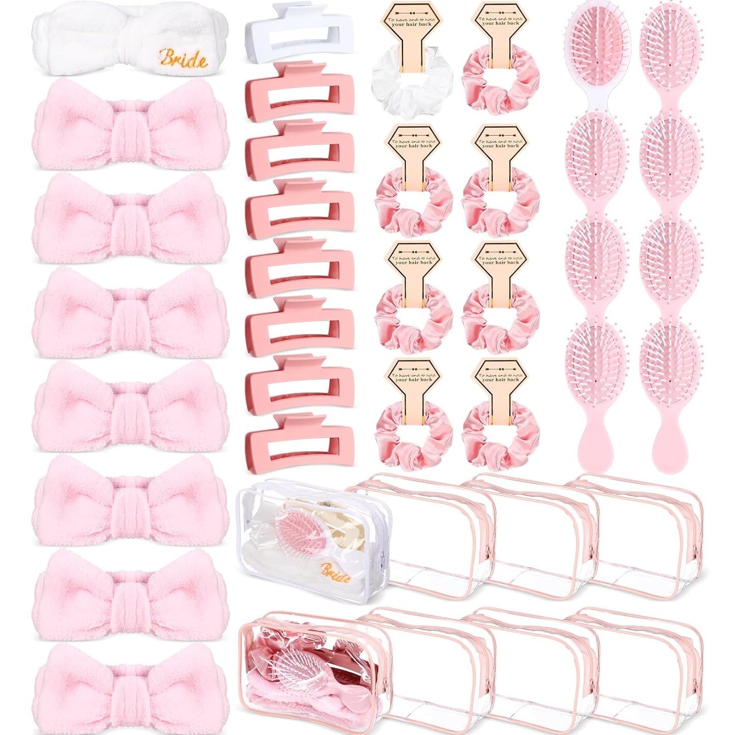 Bachelorette Favor Set - 40 Pcs Headbands, Scrunchies & Hair Accessories | Bridal Shower Gifts (White & Pink)