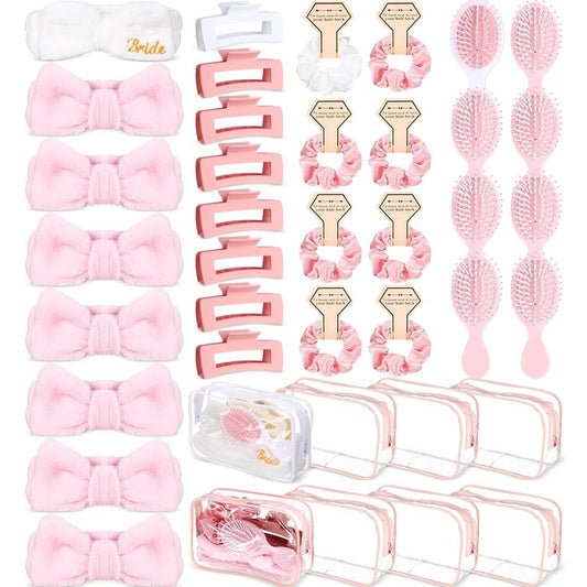 Bachelorette Favor Set - 40 Pcs Headbands, Scrunchies & Hair Accessories | Bridal Shower Gifts (White & Pink)