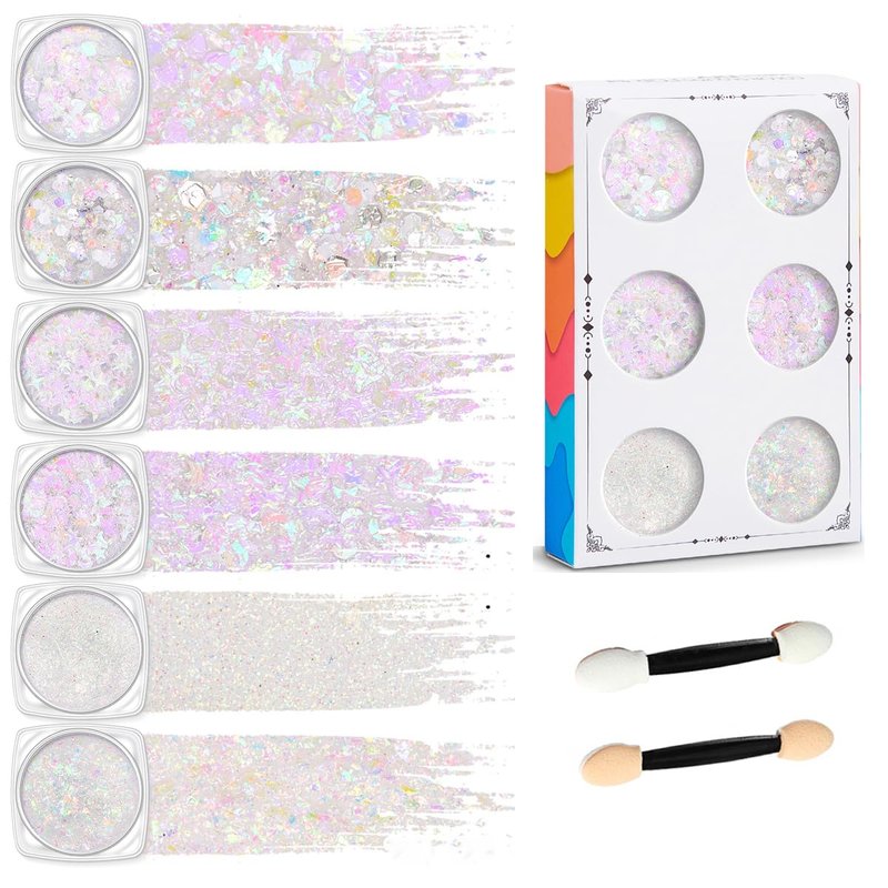 Body Glitter Clear White Body Glitter Face Glitter Hair Glitter Gel Singer Concerts Music Festival Rave Accessori Face Paint 6 Shapes Chunky Glitter Gel for Women Girls