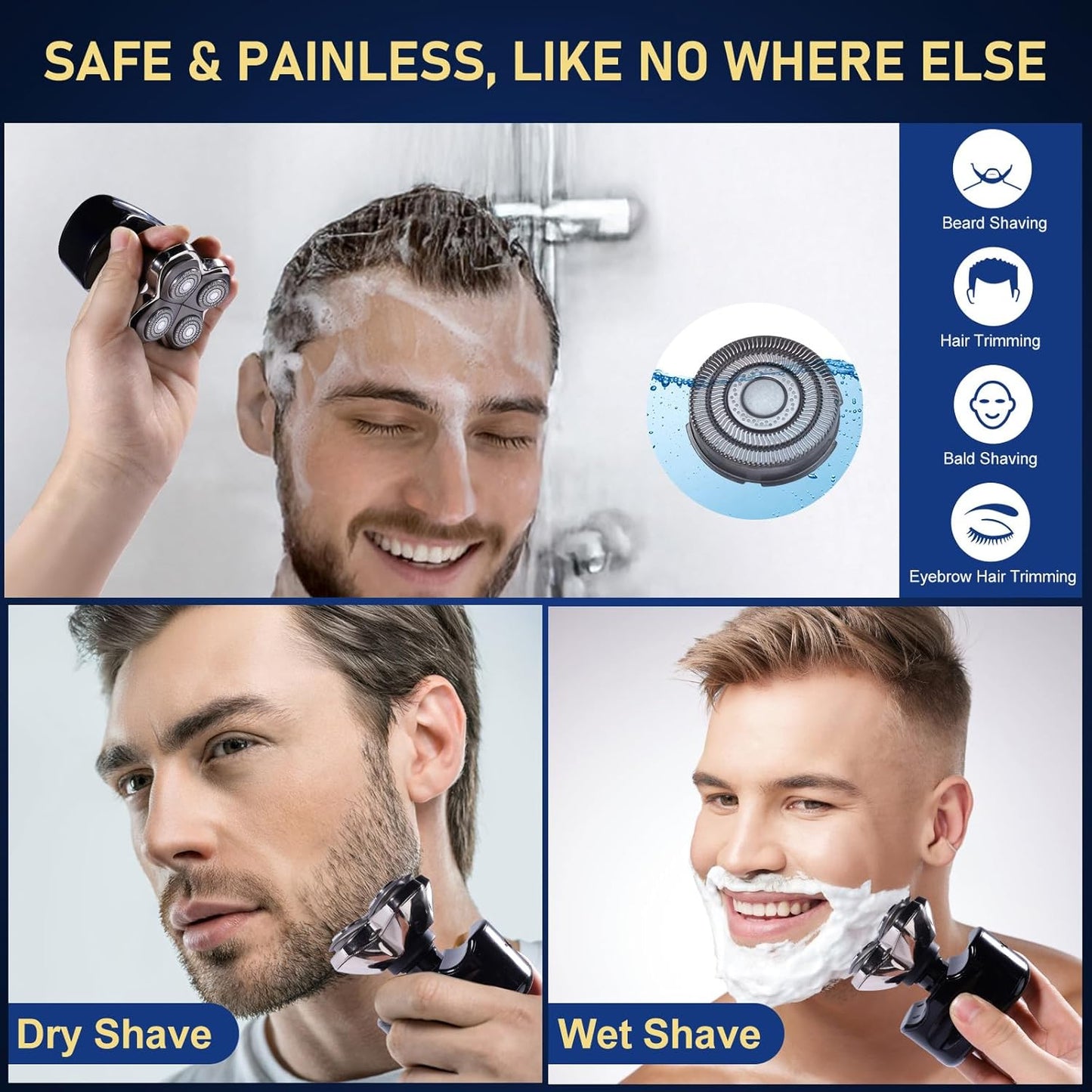 Skull Shaver Replacement Blades - 4-Pack Triple-Ring Heads for Pitbull Gold/Silver/Platinum Pro Shaver