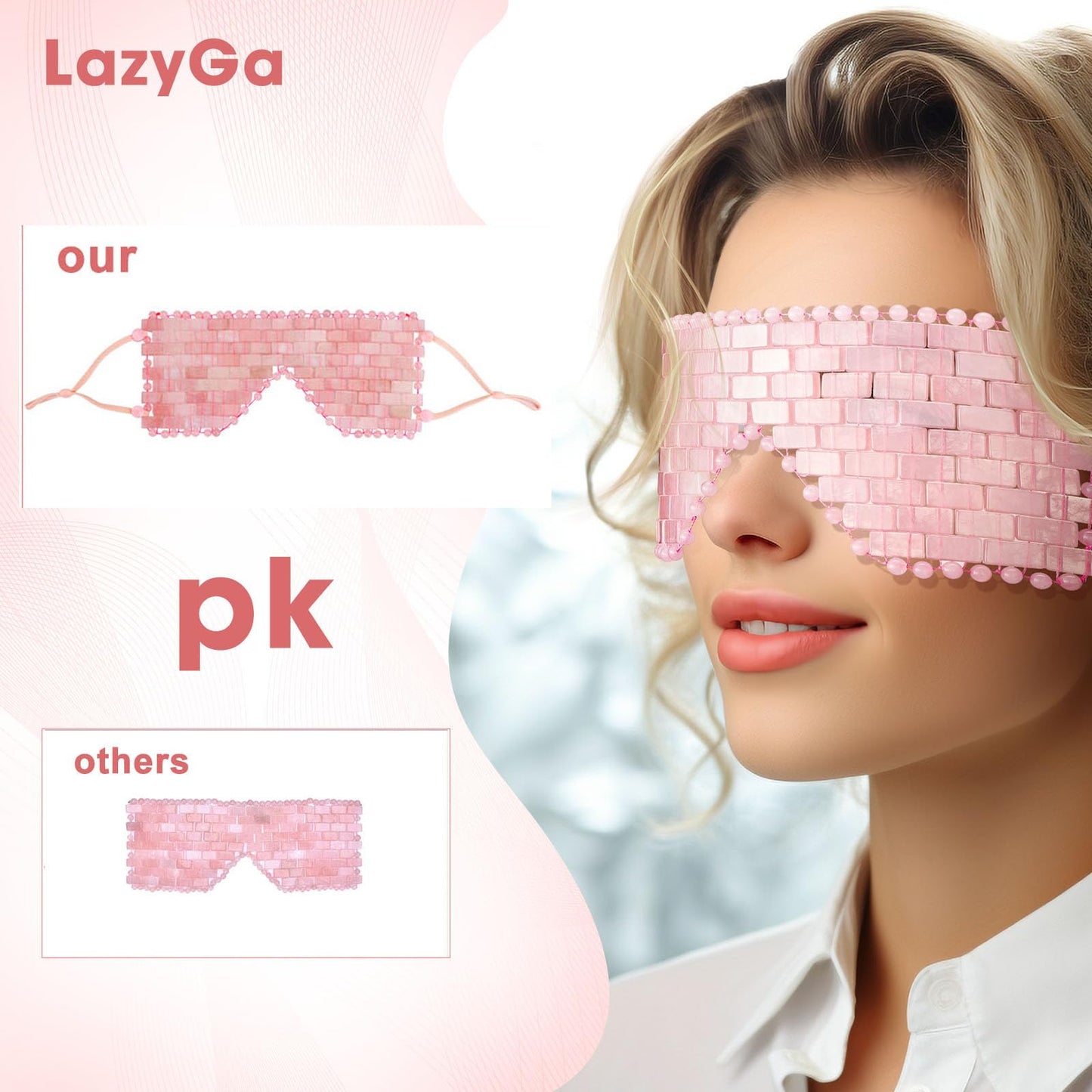 LazyGa Rose Quartz Eye Mask - with Adjustable Strap for face 100% Natural Gemstone Jade Sleep Mask for Hot & Cold Anti Aging Therapy