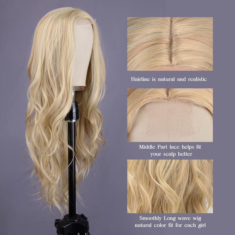 Long Blonde Wave Wig for Women - 26 Inch Heat Resistant Synthetic Hair | Natural Look for Daily Wear