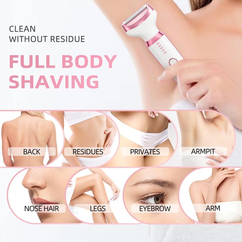 Electric Shaver Razors for Women - 5 in 1 Bikini Trimmer for Women Body Hair Trimmer Facial Hair Removal Cordless Rechargeable Body Shaver for Face Chin Arms Underarm Legs Arms Eyebrow (Pink)