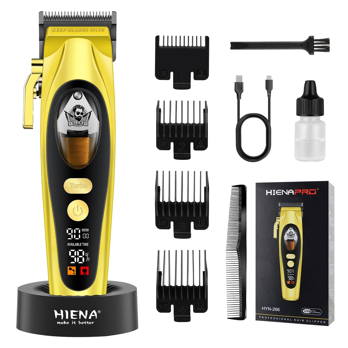 HIENA PRO Professional Cordless Hair Clippers for Men, Hair & Beard Trimmer Hair Cutting Kits, Adjustable DLC Blade Barber Clipper, Gift for Men