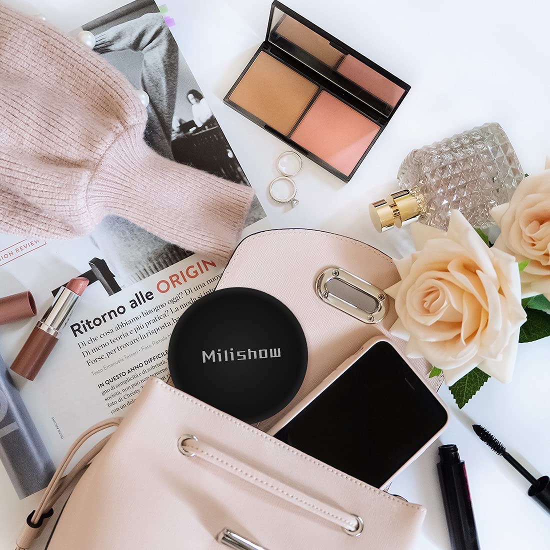 Milishow Compact Mirror with LED Light,1x/10x Magnifying Rechargeable Mirror,3.5in, Dimmable Travel Mirror for Purse,Pocket,Handheld 2-Sided Makeup Mirror