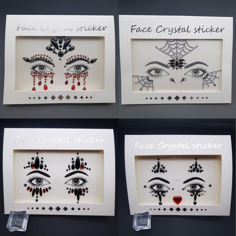 4 Pieces Face Gems Jewels Tattoos for Halloween, Day of the Dead Glitter Skull Spider Web Clown Crystals Rhinestones Makeup Stickers for Women Halloween Festival Rave Party Outfit