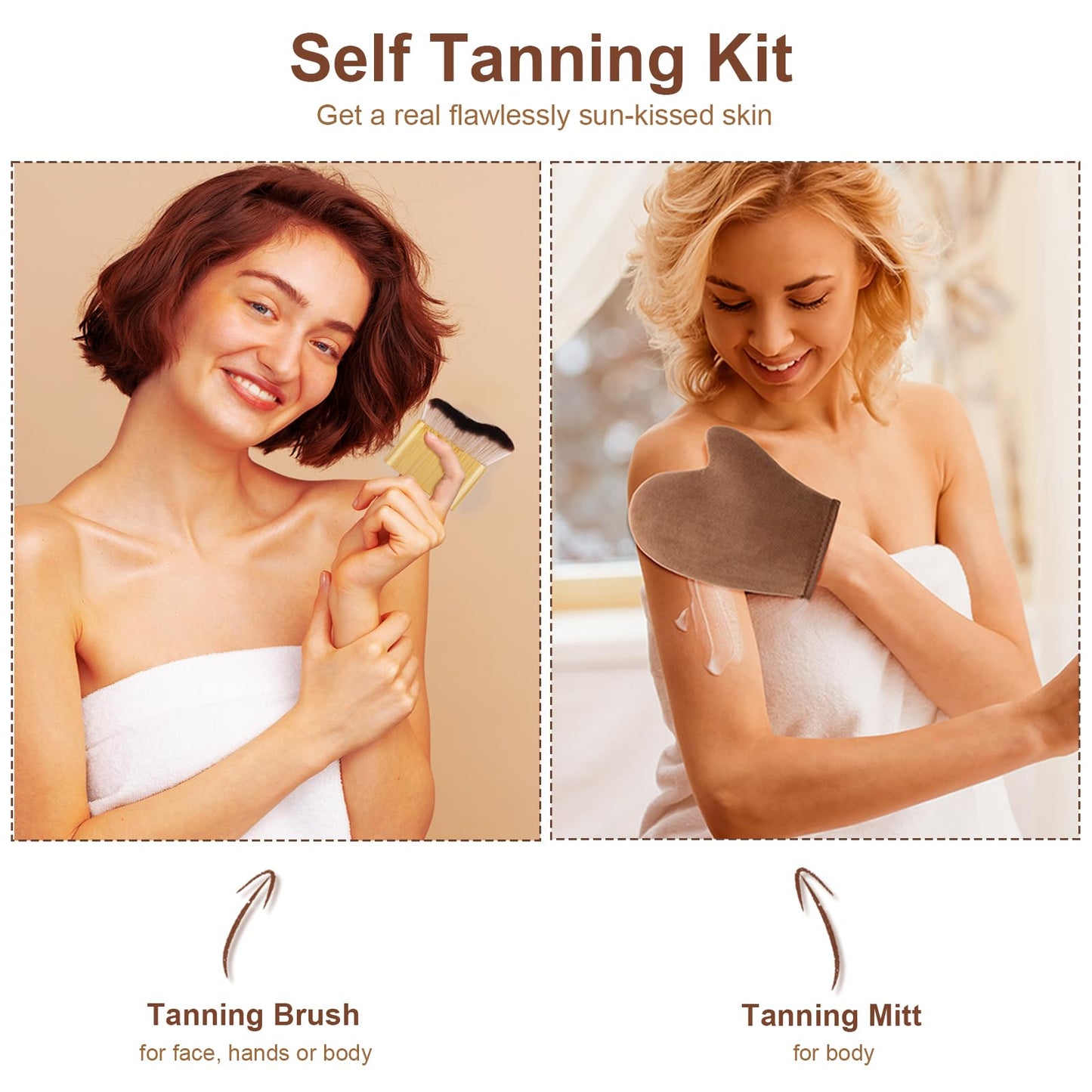2 in 1 Streak-Free Tanning Mitt Set, Self Tanner Mitt, Tanning Brush