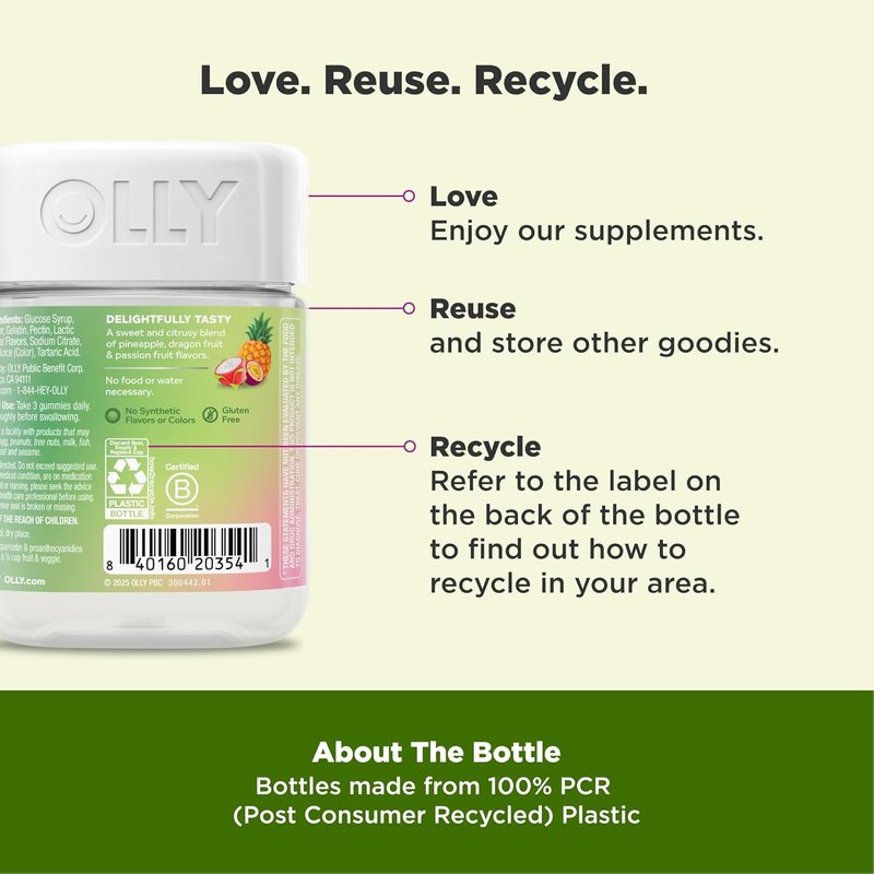 OLLY Superfoods Gummies - Immune System & Digestive Health Support | 60 Count, Tropical Bliss Flavor