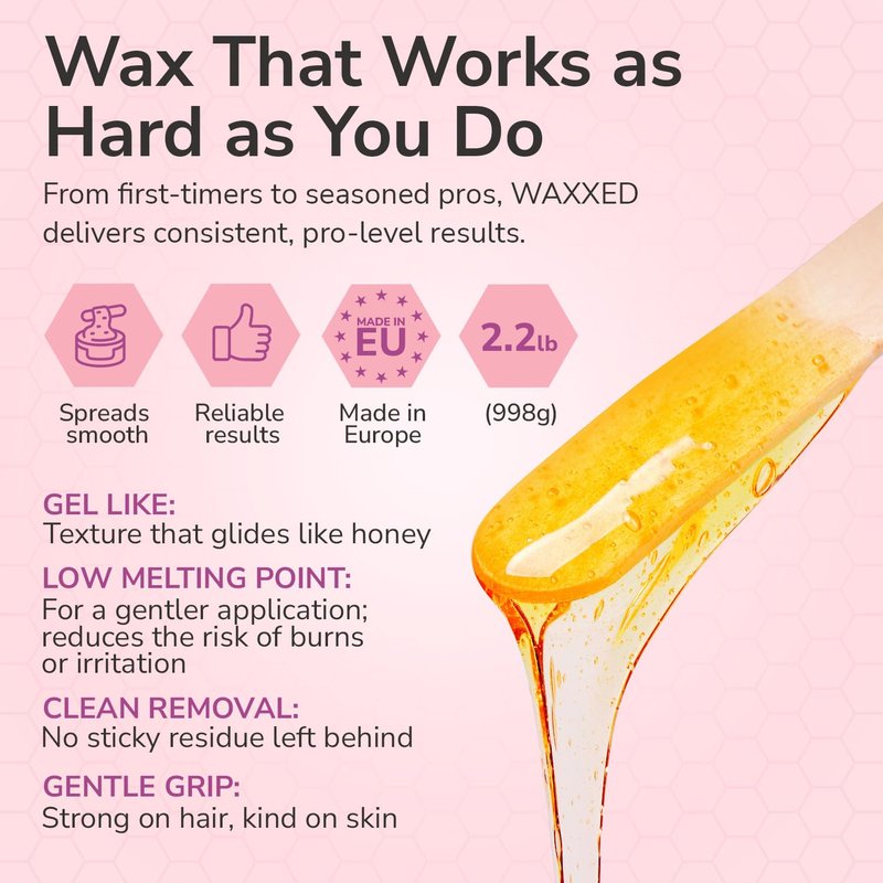 WAXXED Honeyed Hard Wax Beads 2.2LB – Fast Melt Low Temp Wax for Hair Removal – Golden Gel Wax Beads with Smooth Application & Clean Removal – Gentle for Sensitive Skin – Professional Salon & Home Use