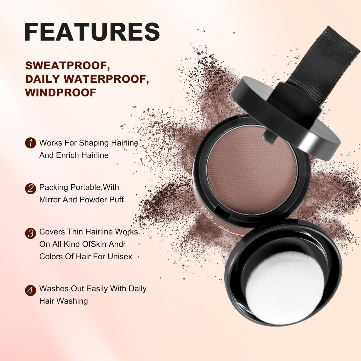 Root Touch Up Hair Powder - Instantly Cover Gray, Thinning Hair and Bald Spots for Men's Beards and Women's Eyebrows, Dark Brown