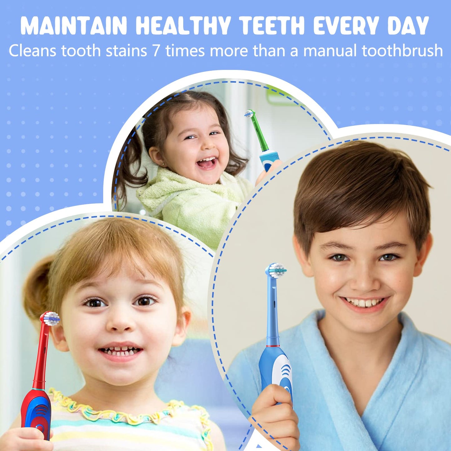 THISONG Kids Electric Toothbrush Replacement Heads Compitable with Oral-B – Soft Bristle Precision Soft Cleaning, 8-Pack in 4 Colors, Designed for Children