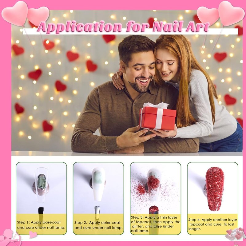 Laza Nail Art Glitter - 12 Colors Chunky Red & Pink Glitter Powder | Perfect for Valentine's Day Nail Designs