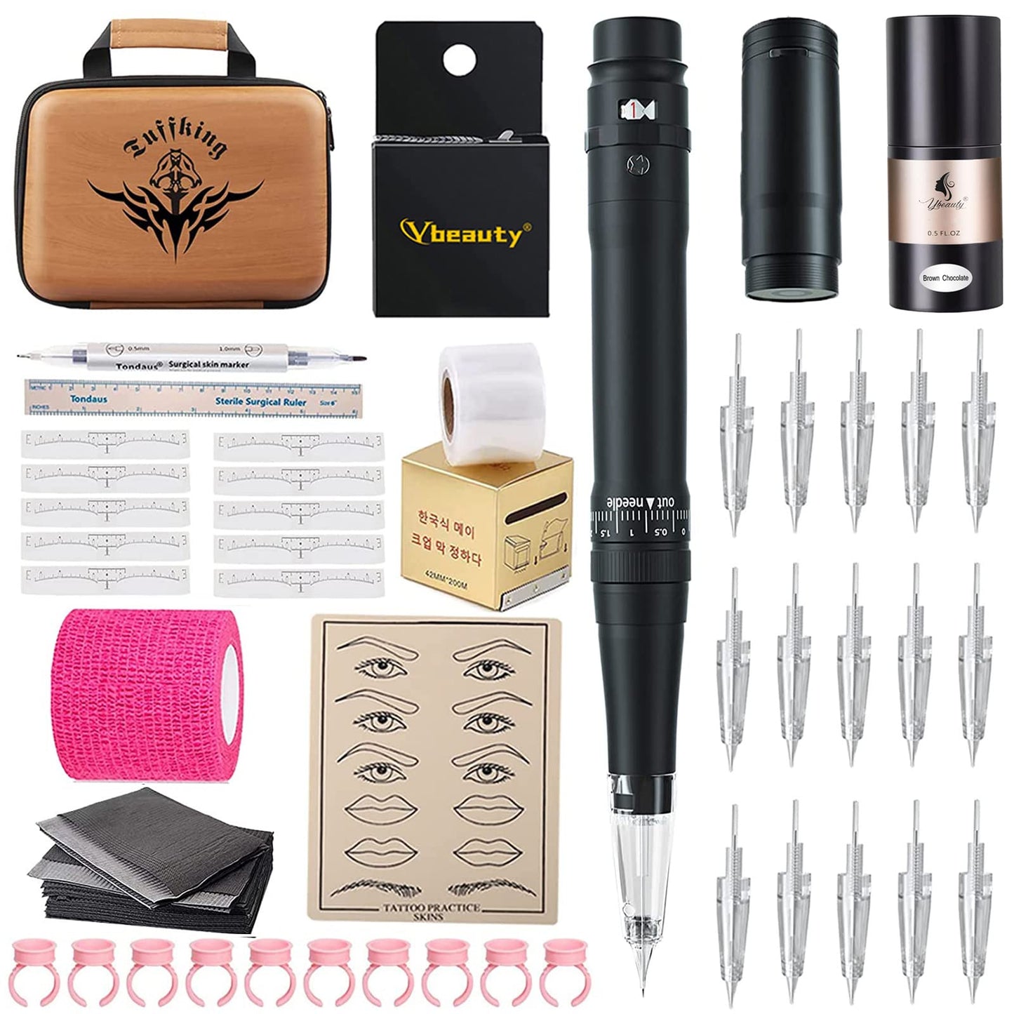 Permanent Eyebrow Makeup Wired Tattoo Machine Kit Corded Tattoo Pen with 15pcs Mixed Cartridges Needles for Shading Eyeliner Lip Microshading (Black)
