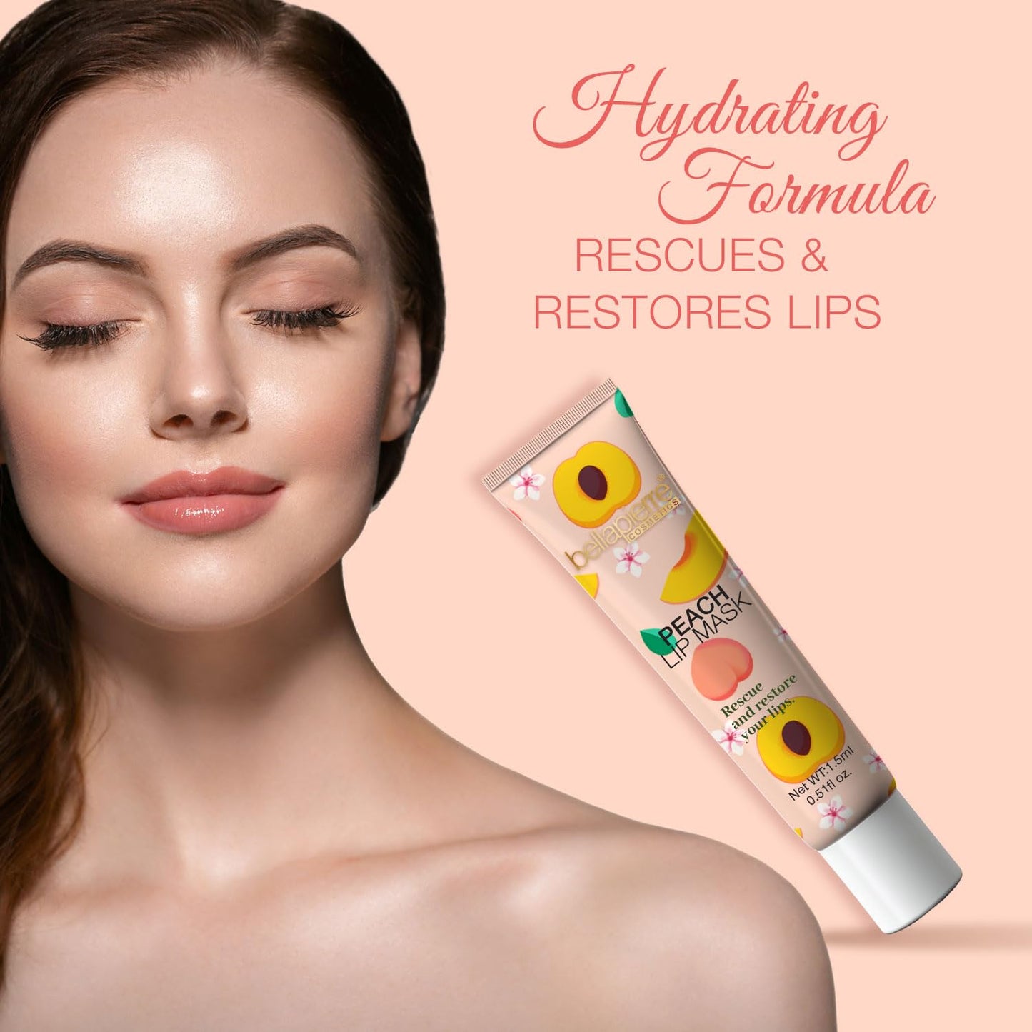 bellapierre Cosmetics Peach Lip Mask | Lip Plumping Mask with Hyaluronic Acid | Moisturizing Lip Balm for Daily Use