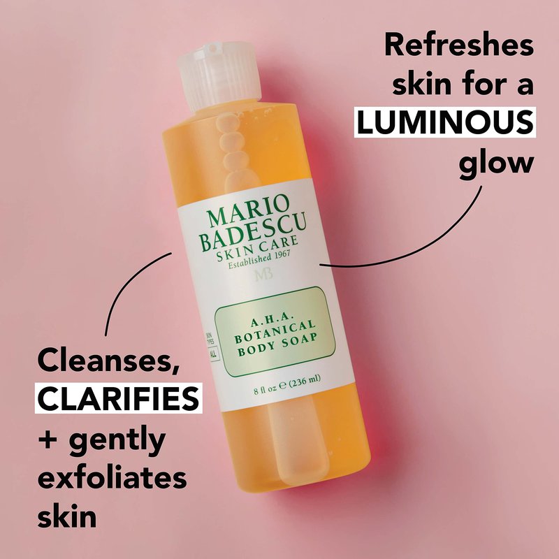 Mario Badescu AHA Botanical Body Wash Moisturizing, Clarifying and Gentle Exfoliating Body Wash for Brighter,Softer & Smoother Skin,Soap Infused with Glycolic Acid & Fruit Enzymes,16 Fl Oz,(Pack of 2)