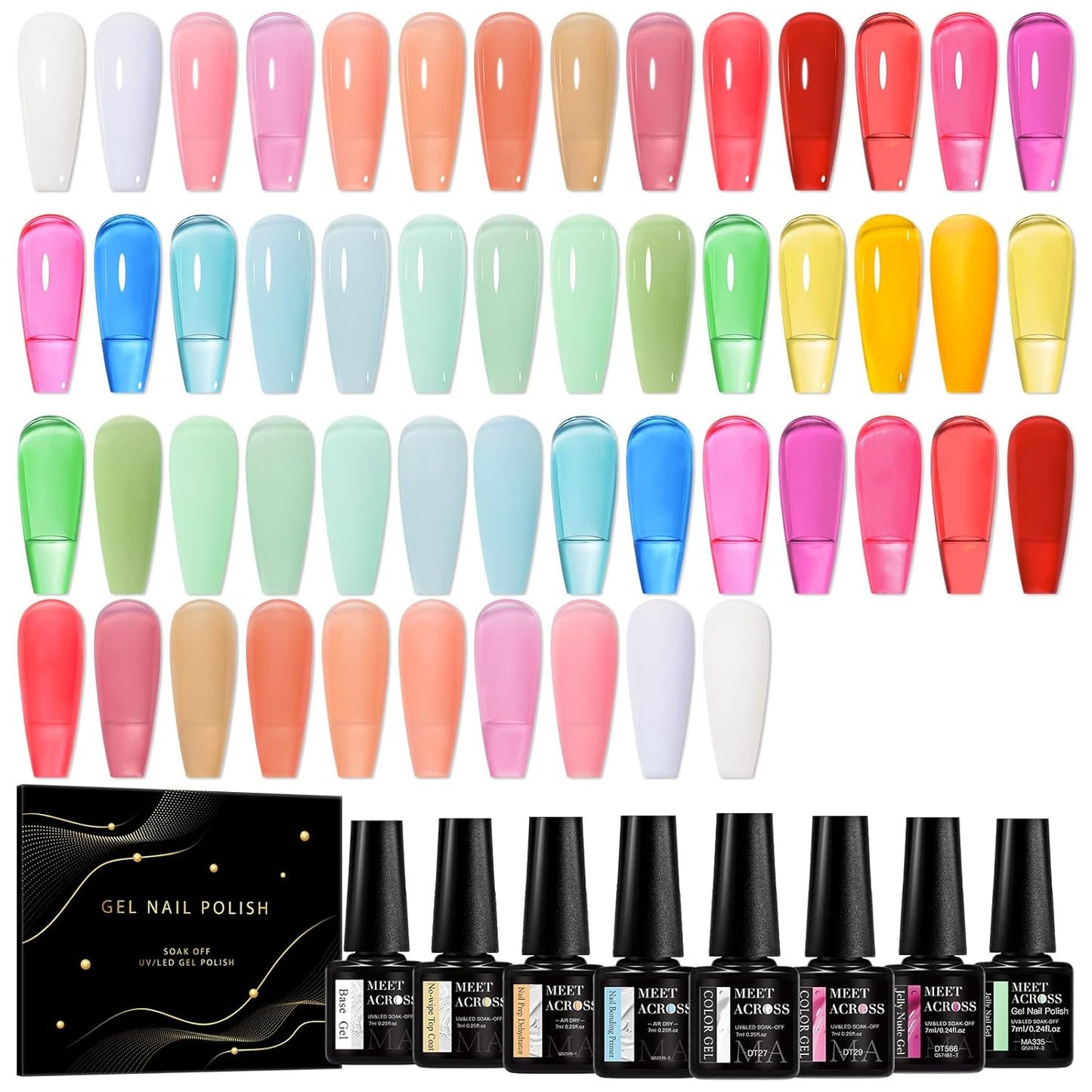 Jelly Gel Nail Polish Set - 30 Pastel Colors for French Nail Art | Semi-Transparent Sheer Effect