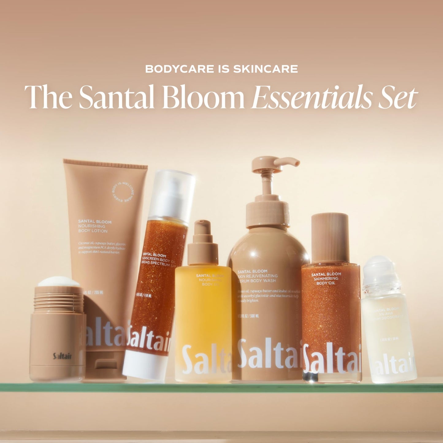 Saltair Shimmering Body Oil - Santal Bloom Scented Dry Oil Moisturizer with Light-Reflecting Pearl Pigments. Moisturizing Glow for All Skin Types - 4 Fl Oz