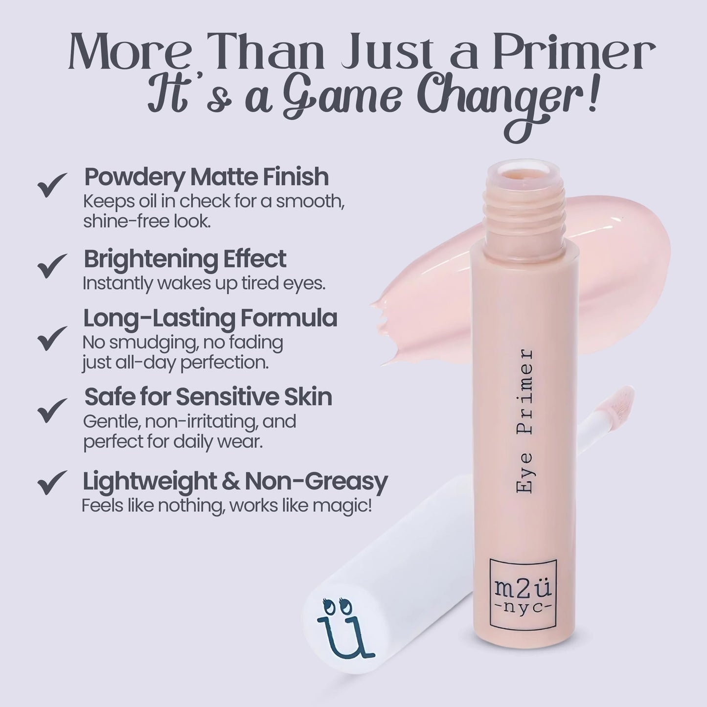 M2U NYC Eyeshadow Primer – Hydrating, Waterproof Eye Primer for Long-Lasting, Crease-Free Wear - Lightweight, Non-Greasy Formula with Hyaluronic Acid & Vitamin E for Smooth, Wrinkle-Filled Eyelids