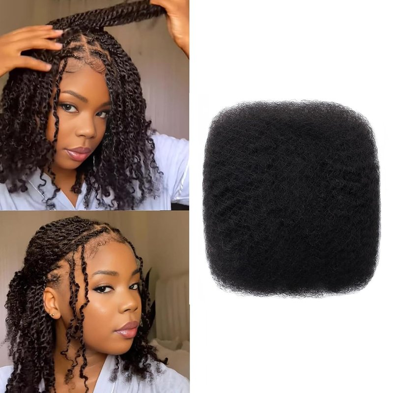 Afro Kinky Curly Human Hair Bulk - 50g 16 Inch Natural Black for Mini Twist, Braiding & Dreadlocks